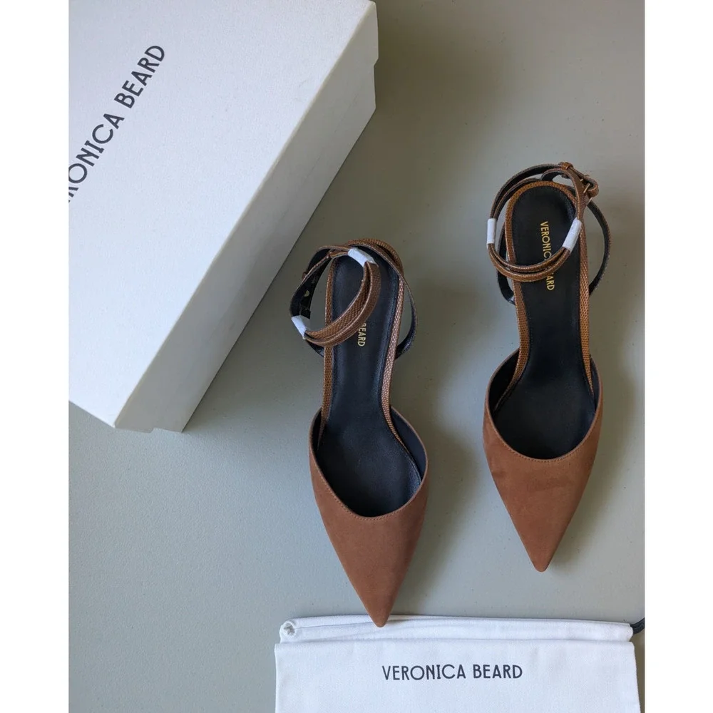 NIB Veronica Beard Colette Pointed-toe Ankle Strap Pump Size US 9M Caramel